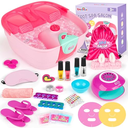 Kids Foot Spa & Nail Kit - Kids Spa Day Kit for Girls with Mask Foot Bath and Nail Dryer - Manicures...
