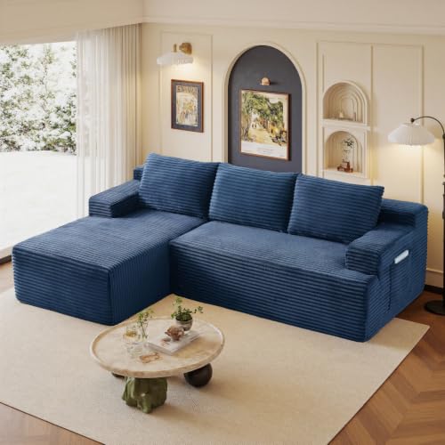 Image of 96 inch Sectional Couches for Living Room Cloud Couch Sofa with L-Shape Upholstered Boneless Couchs Modern Modular Sectional Couch with Chaise (Blue, 96 inch L Shaped with Left Facing Chaise)