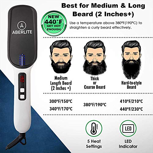 (Upgraded) Aberlite MAX - Beard Straightener for Men - Beard Straightening Heat Brush Comb Ionic - for Home & Travel