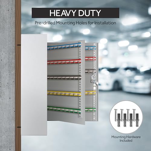 200 Position Steel Key Cabinet - Organize and Secure Key Storage Lock Box with Numbered Hooks and Tags for Valets, Hotel, Office, Car Dealerships and More (K200) (Light Grey)