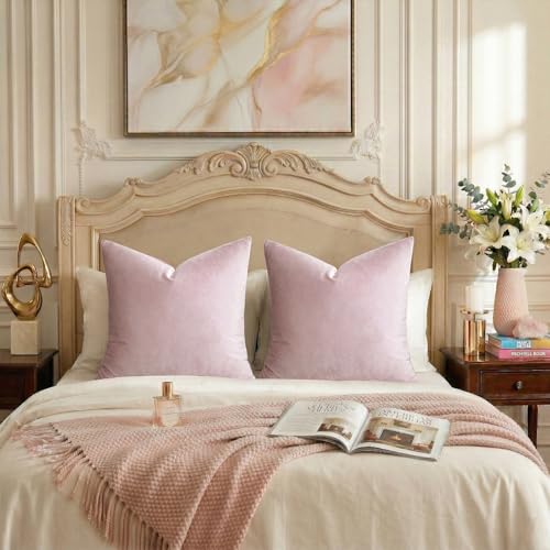 Image of GIGIZAZA Decor Throw Couch Pillow Covers,Set o 2 Sweet Lilac Sofa Cushion Pillow Covers,Velvet Pillow Cases 26x26inch
