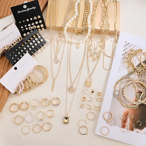Image of 124 Pcs Gold Jewelry Set for Women Fashion Costume Accessories