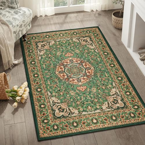Tapete decorativo rectangular verde 3x5 pies lavable miniatura 5