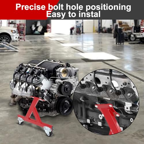 Image of Metal Engine Stand for LS Series V8 Engines - Heavy Duty Steel Cradle (2 PCS), Rolling Storage Stand with Swivel Casters, Engine & Transmission Storage Support, Red