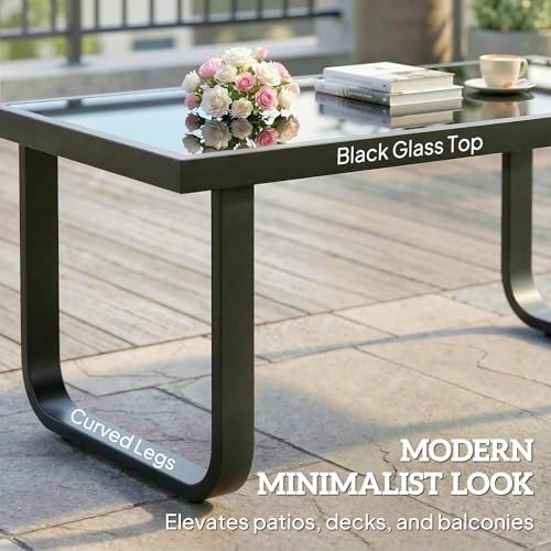 Outsunny Outdoor Patio Coffee Table, Rectangle Metal Side Table with Tempered Glass Tabletop, Adjustable Foot Pads for Deck, Balcony, Lawn, Black - 4
