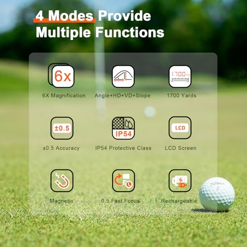 1700 Yards Golf Rangefinder with Slope and Magnetic 6X Magnification Rechargeable Laser Distance Range Finders, Flag Pole Locked with Vibration Ideal for Golfer Accessories - Image 3