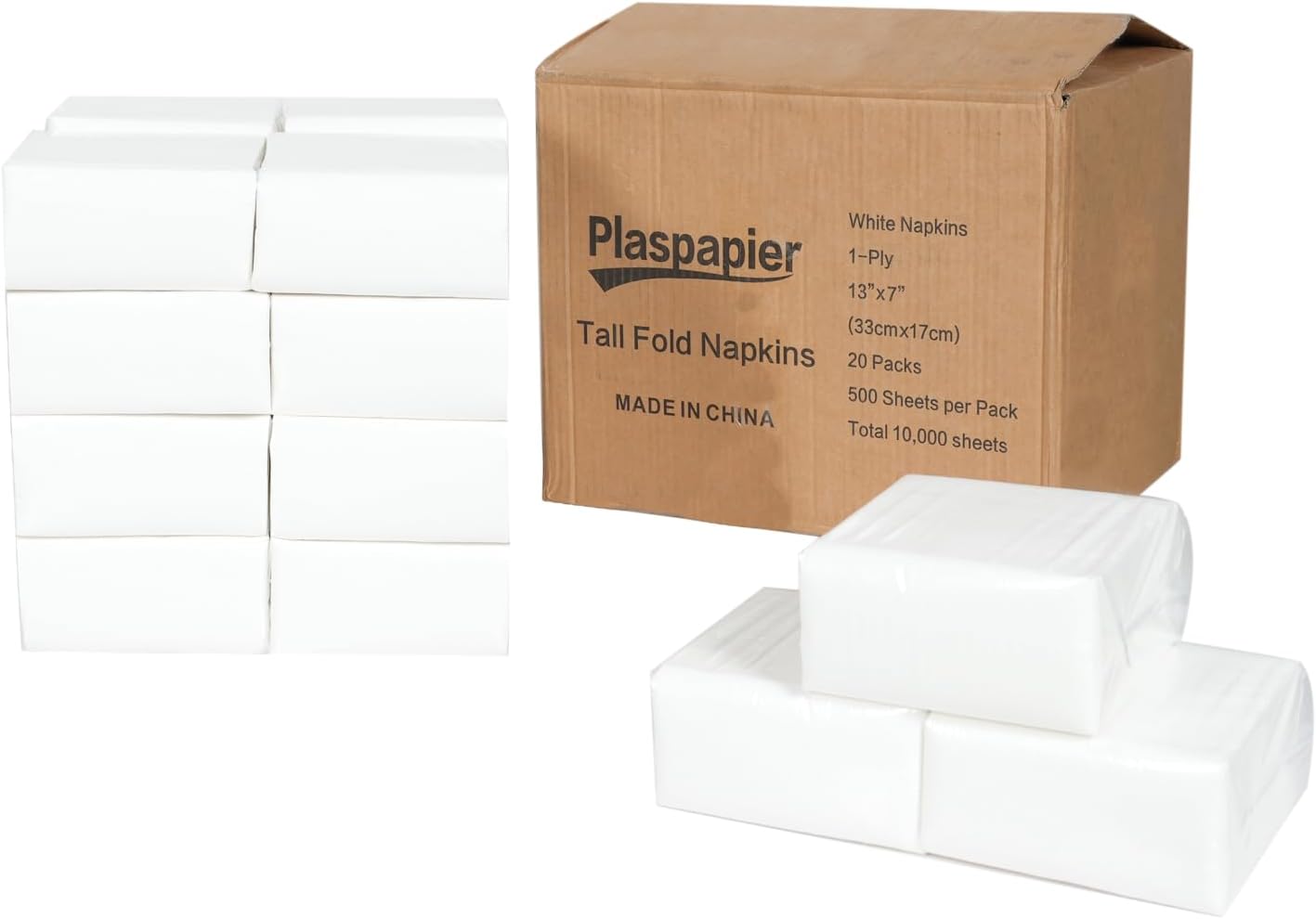 Tall Fold Napkins Bulk for Office & Home - 10,000 Count Case, 1-Ply White (3.5"x6.75" Folded) - For Restaurant, Cafe, Food Service Bulk Supply