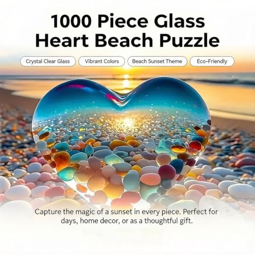 Image of 1000 Piece Puzzles for Adults, Heart Beach Wooden Jigsaw Puzzle, 50x70cm Finished Size for Home Wall Decoration and Leisure