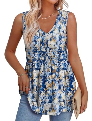 Image of OFEEFAN Womens Tank Tops 2025 Flowy Peplum Tops for Women Dressy Sleeveless V Neck Babydoll Tank Tops