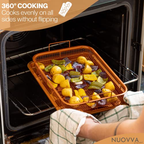 Copper Crisper Tray Non-Stick Oven Baking Tray With Elevated Mesh Crisping Grill Basket 2 Piece Set 9"X13" – By Nuovva #TOP3