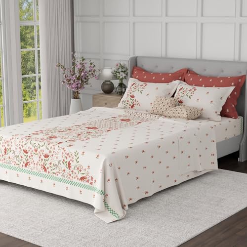 Image of BOUTIQUE LIVING Luxe Loom Embroidery 100% Cotton 600 TC Red & White Floral King Bedding Set