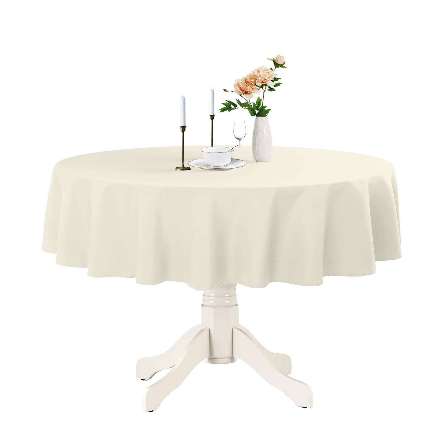 Romanstile Round Waterproof Tablecloth, Stain Resistant Washable Table Cloths Wrinkle Free Polyester Table Covers for Kitchen Dining Party Wedding Indoor and Outdoor - Cream, 60 Inch