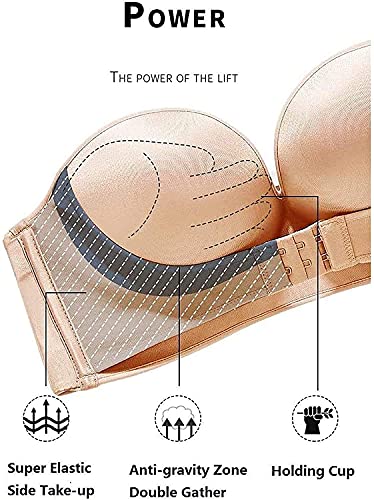 DaYee Strapless Front Buckle Bra, Mango Lift Bra, Women Seamless Anti-Slip Invisible Push Up Bra (Beige, Medium) - Image 2