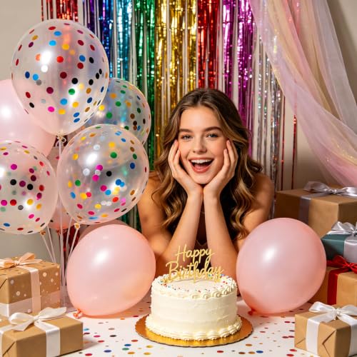 Image of 100pcs Rainbow Multicolor Confetti Balloons 12 inch | Clear Balloons Filled with Colorful Confetti Birthday Wedding Bridal Shower, Graduation Engagement Party