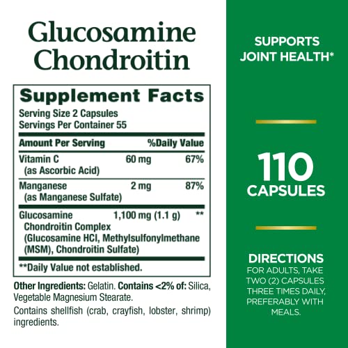 Nature's Bounty Glucosamine Chondroitin Pills And Dietary Supplement, Support Joint Health, 110 Capsules #TOP1