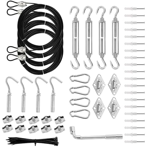 Garden expert Shade Sail Hardware Kit with Nylon Coated Cable Wire, 304 Stainless Steel Installation Kit for Rectangle Triangle Sun Shade Capony for Outdoor Patio Garden Cover