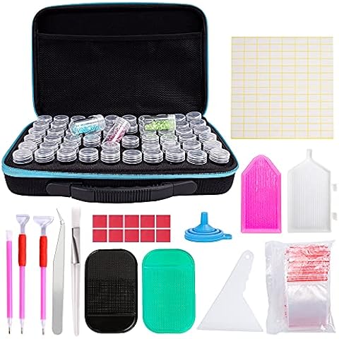 MACTING Diamond Painting Storage Boxes, 60 Slots Bead Storage Containers with 5D Diamond Art Accessories and Tools, Diamond Art Case for DIY Art Craft Cover