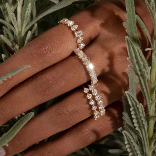 ALEXTINA 4 Pieces Stacking Gold Rings for Women Dainty Cubic Zirconia Wedding Band Micro Pave Diamond Ring Set Gold Knuckle Women Rings Set2