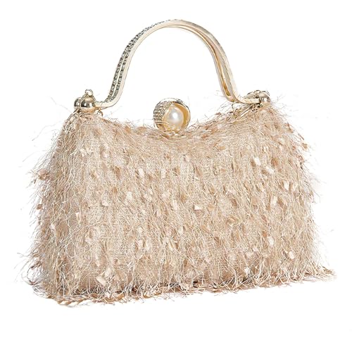 Ronfoxi Gold Clutch Purses For Women,Fluffy Tassel Evening Handbag For Wedding Engagement Prom Party cover