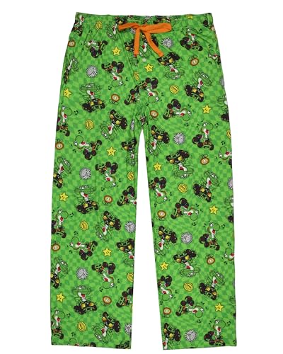MJC Super Mario Mario Kart Men's Yoshi Checkered Adult Sleepwear Pajama Pants, Green3
