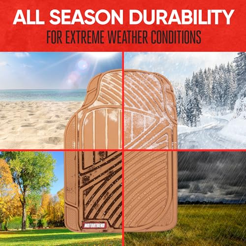 Image of Motor Trend FlexTough Performance All Weather Rubber Car Floor Mats with Cargo Liner - Full Set Front & Rear Floor Mats for Cars Truck SUV, Automotive Floor Mats (Beige)