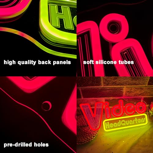 Image of Symone Video Headquarters Neon Sign, Movie Neon Light USB Dimmable Vintage Video Store LED Sign, for Home Theater Wall Art Bar Game Room Business Decor, Gift for Movie Lovers(15.7 * 7.4 In)