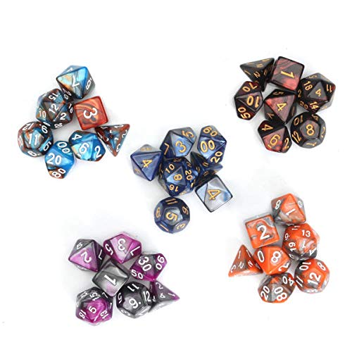 Set di 35 dadi poliedrici D20, D12, D10, D8, D6, D4, 5 colori
