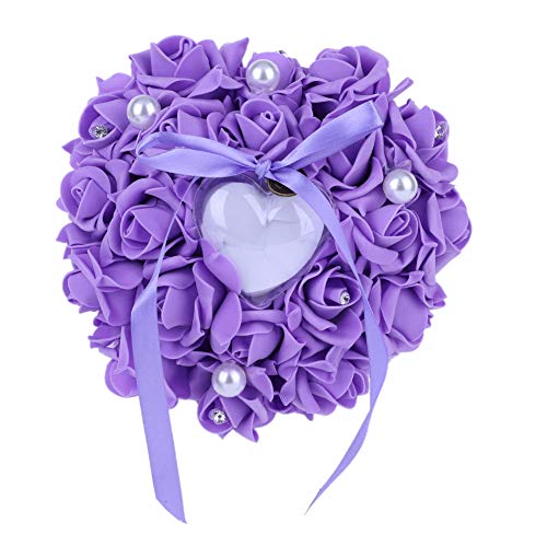 ZJchao Porte-alliances en forme de cœur Décoré de roses romantiques 15 x 13 cm Écrin pour bagues ou dragées de mariage, violet, Taille unique