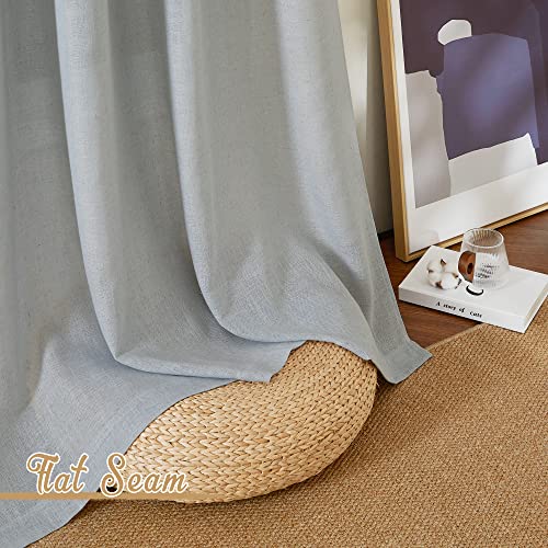 NICETOWN Linen Light Gray Curtains for Living Room, Grommet Top Flax Linen Blend Semi Sheer Eclectic Drapes Privacy with Light Filtering for Kids Room/Bedroom, W52 x L84, 2 Pieces
