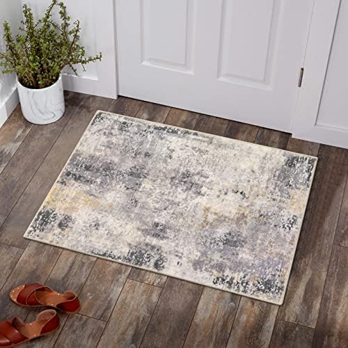 Lahome Modern Abstract Area Rug - 2x3 Small Gray Bath Rug Soft Washable Non-Slip Contemporary Entryway Rug, Door Mat Indoor Entrance Floor Accent Carpet for Kitchen