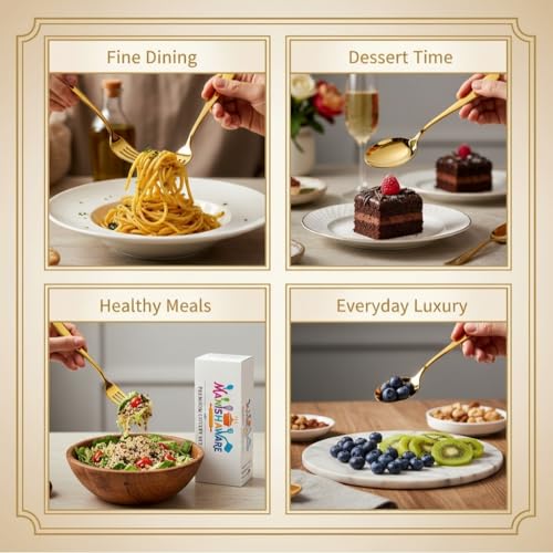 Image of Classic Gold 24 Pcs Stainless Steel Cutlery Set for Dining Table, Dishwasher Safe Glossy Flatware (Perfect Spoon Fork Set)