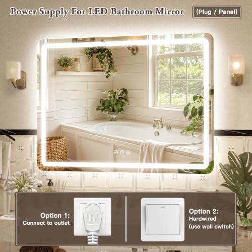 Image of 40 inch x 30 inch Led Bathroom Mirror with Lights, Anti-Fog & Tri-Color Lighting - Wall Mounted Shaving Mirror with Touch Sensor, Waterproof & Smart LED Vanity Mirror,Tempered Glass, Dimmable Smart Mirror