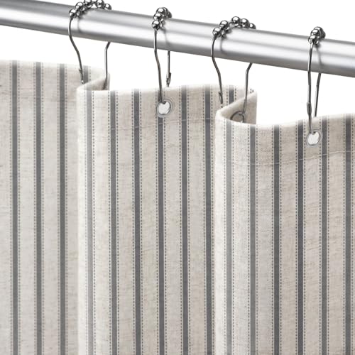 NDDYCU Farmhouse Stripe Shower Curtain Grey Vintage Linen Shower Curtains for Bathroom 72 W X 72 L