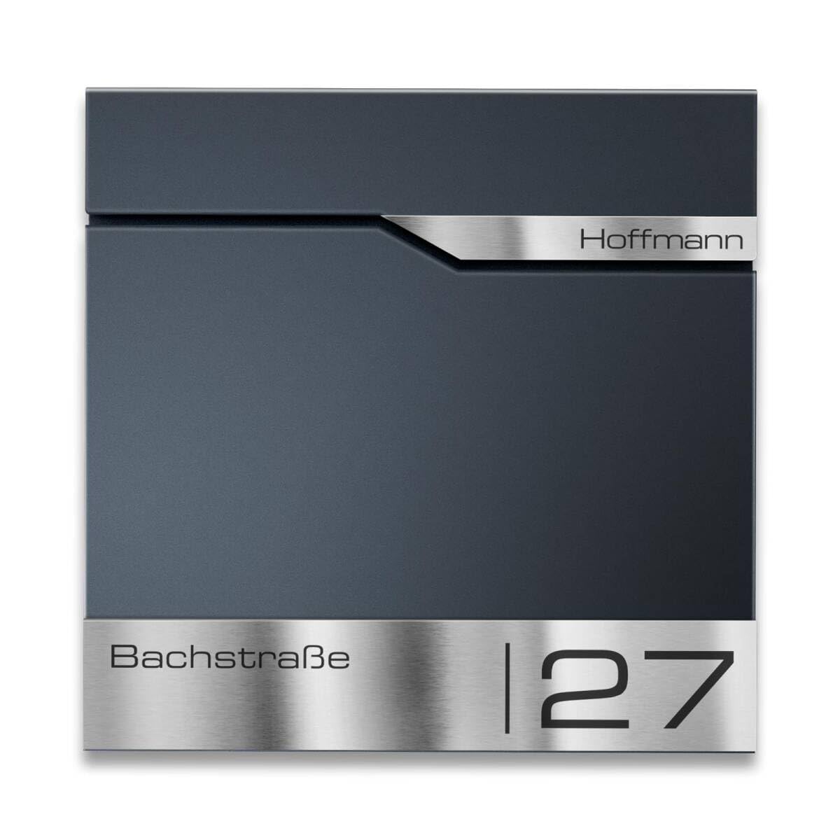 Metzler Boîte aux Lettres sur Pied Anthracite avec Compartiment journaux – Plaque Nominative INOX personnalisée – Design Moderne, Acier thermolaqué étanche et résistant | Siebert