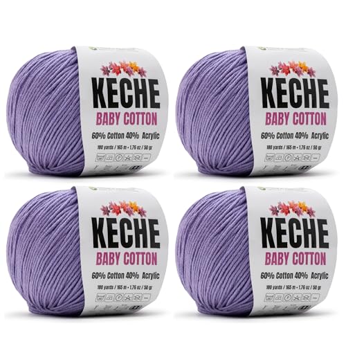 Image of Keche Cotton Yarn, 60% Cotton 40% Acrylic Yarn, Soft Cotton Yarn for Crochet and Knitting, Amigurumi Yarn 4 Skeins /Balls [1.76 Oz (50g) / 180 Yrds (165m)] x 4 - Lilac