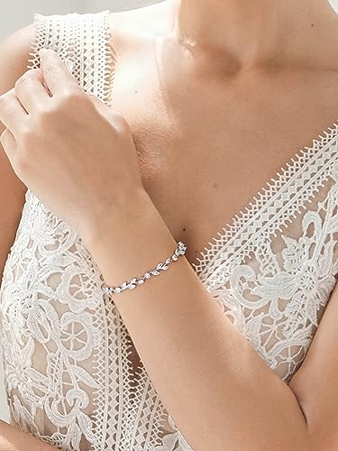 SWEETV Cubic Zirconia Wedding Bridal Bracelet for Brides,Bridesmaids, Silver Crystal Elegant Tennis Bracelet for Women Prom Jewelry Gifts2
