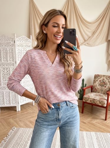Image of Dokotoo Womens V Neck Long Sleeve Waffle Knit Tops Dressy Casual Sweater Fall Fashion 2026