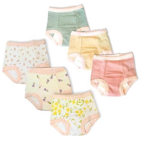 Peejamas Daytime Trainers - Comfortable Toddler Underwear for Potty Training - Diaper Replacement Training Pants for Toddlers - Easy-to-Clean Training Pants (6-Pack - Beautiful Blossoms - 4T)