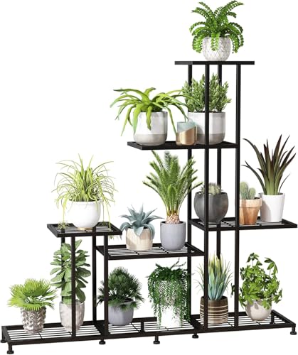Image of Snazzy Metal 5 Tiers Multifunctional Plant Stands for Indoor Plants, Decorative Plant Shelf for Indoor or Outdoor Patio Garden Balcony and Yard ( Black )