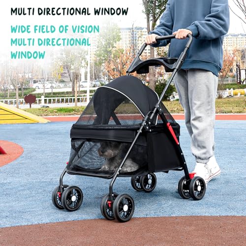 loyliawa 2-in-1 Haustier- und Kinderwagen, zusammenklappbarer Hundebuggy mit 4 Rädern, Welpen- und Kittenkorb, Getränkehalter, wasserdichte Polsterung, Sonnenschutz
