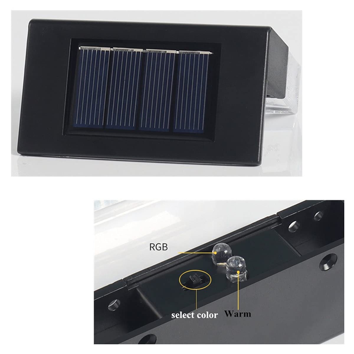 Lampy płotowe solarne na zewnątrz, światła stopniowe RGB, wodoodporne solarne światła do pokładu, lampy ścienne LED do ogrodu na ścieżkę, podwórko, patio, schody, stopnie i płoty, 4 szt