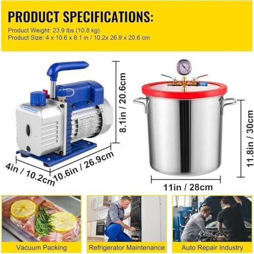 Vacío Cámara con Kit de Bomba 5CFM, Bomba de Vacío de Refrigerante para Resina y Silicona 6L/1.5Gal miniatura 7
