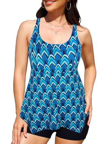 Septangle Modest Swimsuit Tops for Women Cross Back Push Up Bathing Suit Top Tummy Control Tankini Swim Top Only