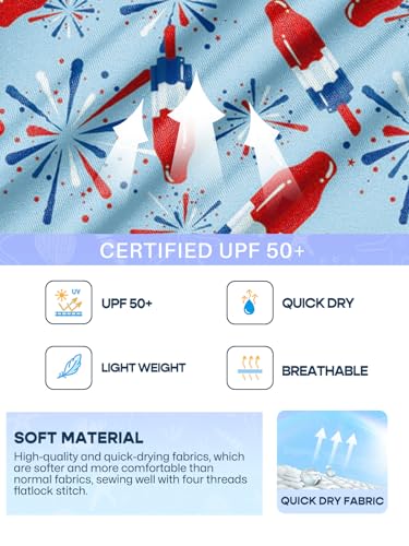 Image of BesserBay Girls 4th of July Elastic Waist Beach Swim Shorts American Flag Trunks with Pockets 5-14 Years