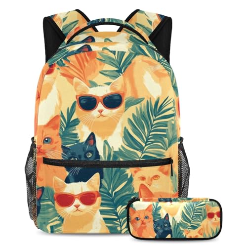 Sac à dos grande capacité garçons filles avec trousse motif chat