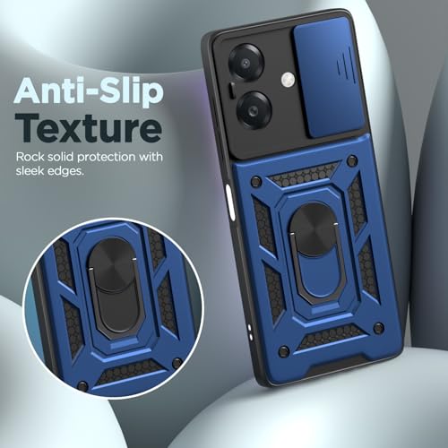 Image of Pikkme D10 Tough Armor Bumper Case | 360 Protection Case | Sliding Camera Shield Cover & Ring Holder Stand Back Cover for Oppo A3x 5G / A3x 4G / A3 5G (Blue)