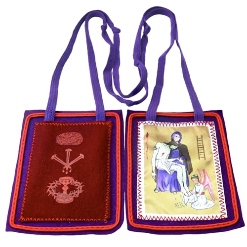 MERCILIA MEISHILAI Escapulario grande morado de bendición y protección Marie-Julie Jahenny de 4.3 x 3.5 pulgadas, escapularios de lana hechos a mano para protección del hogar y regalo de fe