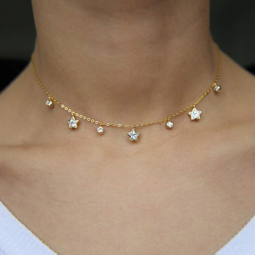 Runde/Stern pflastern klare zarte Frauen Mädchen Geschenk 925 Sterling Silber Hochzeit Braut Lariat Halsketten Schmuck