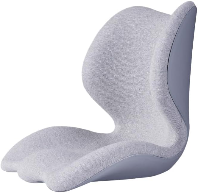 【Movni】人間工学に基づく腰サポートクッション48*44*45メモリーフォーム入り腰を支える姿勢矯正流線形デザイン加厚耐久性銀イ