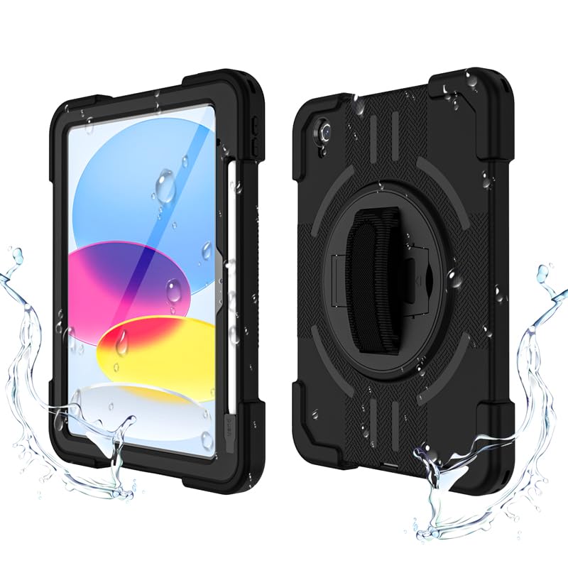 Lunivop Funda Compatible con iPad (A16) de 11ª/10ª generación de 11/11.9 Pulgadas 2025/2022, Impermeable, a Prueba de Polvo, Soporte Giratorio de 360°, Correa de Mano, Protector de Pantalla Integrado